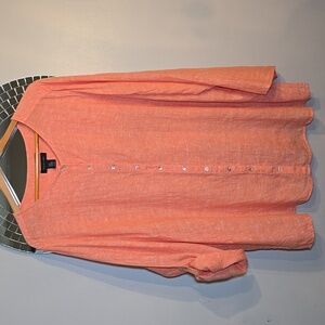Tahari Linen Long Convertable Sleeves Lagenlook Coastal Tunic Blouse Shirt NWOT